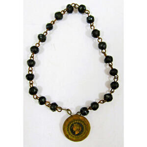 Antique Faceted Garnet Beaded King Profile Round Pendant Bracelet